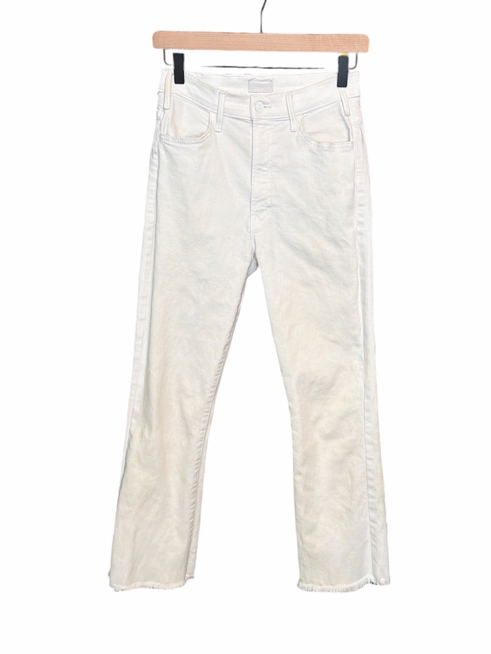Mother Hustler Ankle Fray jeans fairest of them all white raw hem classic sz 27